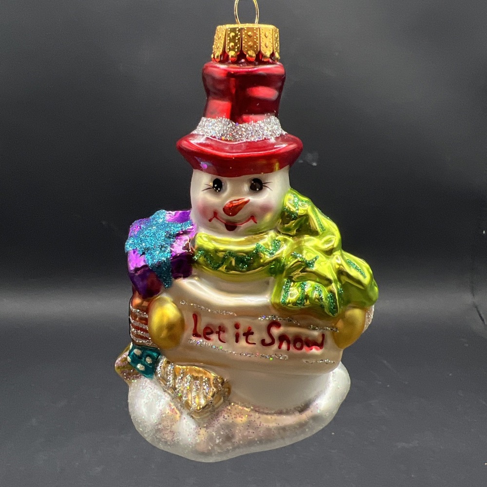 Vintage Christopher Radko Glass Let It Snow Snowman Christmas Ornament